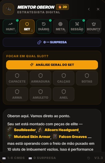 Mentor avaliando o set do jogador